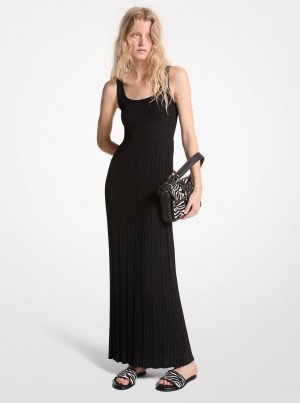 Rochie Dama Michael Kors Ribbed Stretch Knit Maxi Dress Negrii | 53SZPXBFT