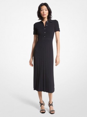 Rochie Dama Michael Kors Ribbed Stretch Knit Polo Dress Negrii | 57DHJKQCM