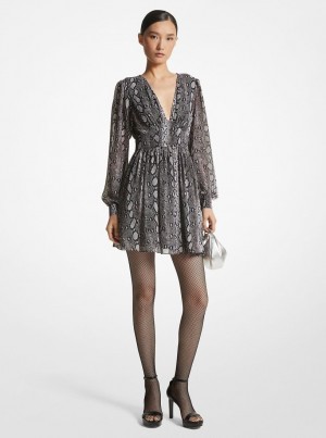 Rochie Dama Michael Kors Snake Print Georgette V-Neck Dress Negrii | 50WTOFLRB