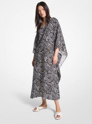 Rochie Dama Michael Kors Zebra Organic Cotton Lawn Caftan Dress Negrii Albi | 28FBQRCZX