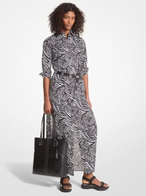 Rochie Dama Michael Kors Zebra Print Organic Cotton Lawn Shirtdress Negrii Albi | 83RJPXHGE