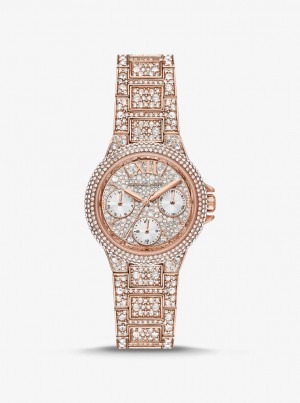 Rose Gold-tone Dama Michael Kors Mini Camille Pave Rose Gold-Tone Watch Roz Aurii | 93IMBDWGO