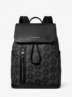 Rucsacuri Barbati Michael Kors Hudson Empire Signature Logo Backpack Negrii | 01PSNUVOJ