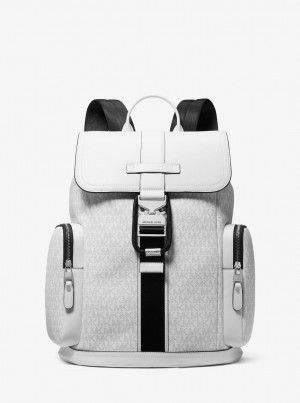 Rucsacuri Barbati Michael Kors Hudson Signature Logo and Leather Cargo Backpack Bright Wht | 09FIQATEB