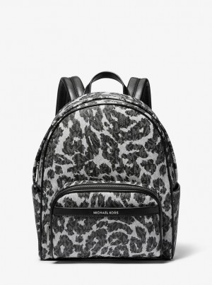 Rucsacuri Dama Michael Kors Bex Leopard Logo Backpack Negrii | 17WOHLQCB