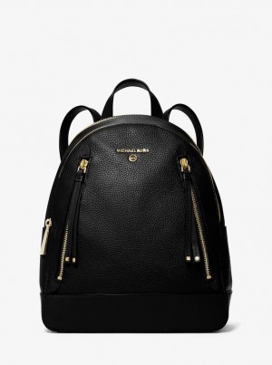 Rucsacuri Dama Michael Kors Brooklyn Medium Pebbled Leather Backpack Negrii | 40KTHARCX
