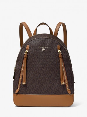 Rucsacuri Dama Michael Kors Brooklyn Medium Logo Backpack Brn/Acorn | 51WVYMXHD