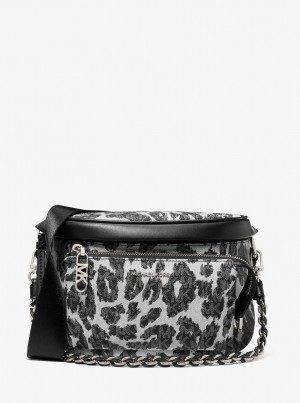 Rucsacuri Dama Michael Kors Slater Medium Leopard Logo Sling Pack Negrii | 13DINRTGB