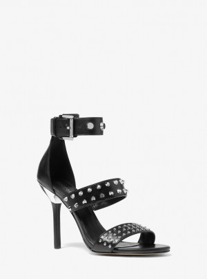 Sandale Dama Michael Kors Amal Astor Stud Leather Sandal Negrii | 80XJTCFRZ