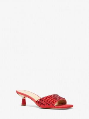 Sandale Dama Michael Kors Amal Embellished Faux Suede Kitten Sandal Rosii | 90CVRYUHW
