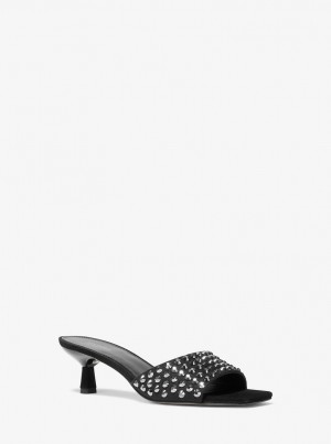 Sandale Dama Michael Kors Amal Embellished Faux Suede Kitten Sandal Negrii Negrii | 26BQHENGS