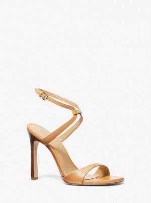 Sandale Dama Michael Kors Amara Leather Sandal Pale Peanut | 78KFQUEMO