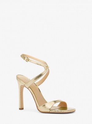 Sandale Dama Michael Kors Amara Metallic Snake Embossed Leather Sandal Aurii | 54PXZCIWE