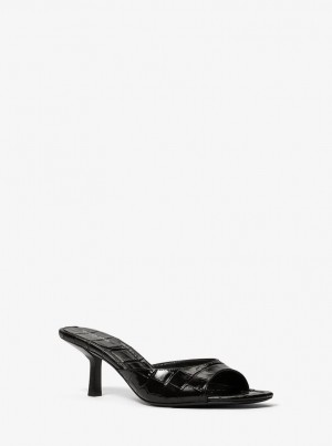 Sandale Dama Michael Kors Anita Crocodile Embossed Leather Sandal Negrii | 92HNZTUVE