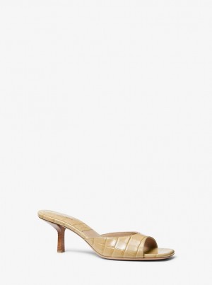 Sandale Dama Michael Kors Anita Crocodile Embossed Leather Sandal Dune | 93TXCELKB