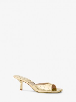 Sandale Dama Michael Kors Anita Metallic Crocodile Embossed Sandals Aurii | 45OPVULNF