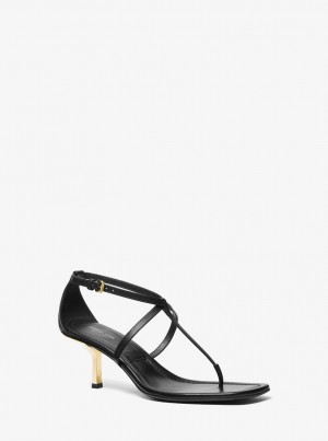 Sandale Dama Michael Kors Anna Leather Sandal Negrii | 04DTMVHSX