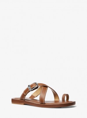 Sandale Dama Michael Kors Ashton Leather Flat Sandal Luggage | 94YOMNVBL
