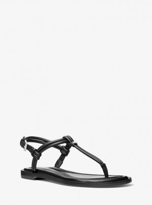 Sandale Dama Michael Kors Astra Leather T-Strap Sandal Negrii | 02NUTGQKF