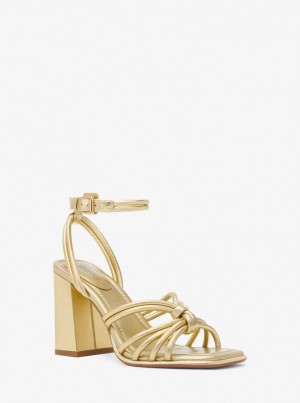 Sandale Dama Michael Kors Astra Metallic Leather Sandal Aurii | 13DYISCMB