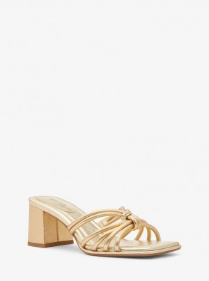 Sandale Dama Michael Kors Astra Metallic Leather Mule Aurii | 49RZECUYK