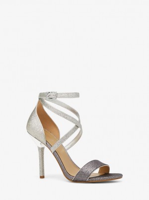 Sandale Dama Michael Kors Astrid Glitter Embellished Sandal Argintii Negrii | 10EAJHPXR