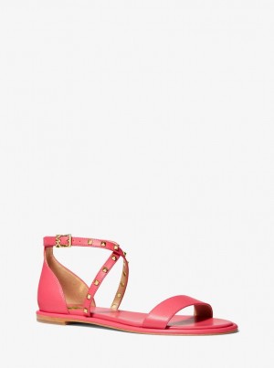 Sandale Dama Michael Kors Astrid Studded Leather Flat Sandal Rosii | 49UICSMHZ