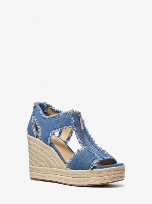 Sandale Dama Michael Kors Berkley Frayed Denim Wedge Sandal Albastri | 69CFEHXPQ