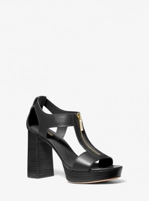 Sandale Dama Michael Kors Berkley Leather Block-Heel Sandal Negrii | 38OXNVWPQ