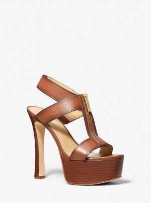 Sandale Dama Michael Kors Berkley Leather Platform Sandal Luggage | 62GMTLSCY