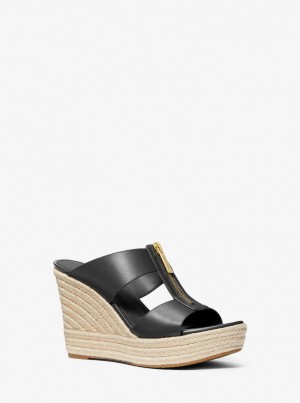 Sandale Dama Michael Kors Bradley Leather Wedge Sandal Negrii | 80HIKZVCM