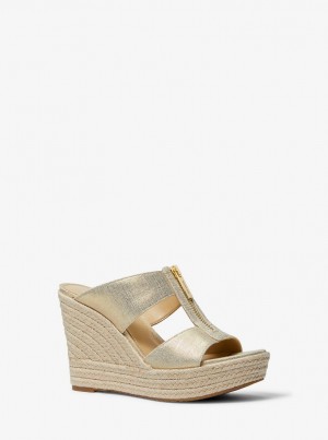 Sandale Dama Michael Kors Bradley Metallic Canvas Wedge Sandal Aurii | 46IBWPHDY