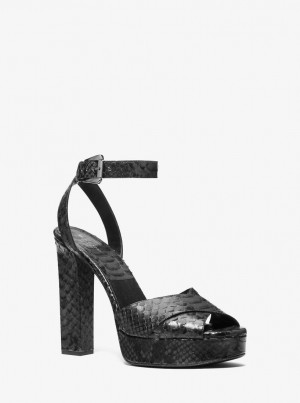 Sandale Dama Michael Kors Cannon Python Embossed Leather Platform Sandal Gri Inchis | 63KSRXLGA