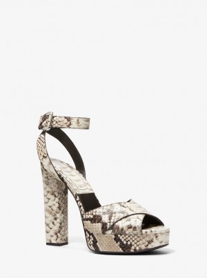 Sandale Dama Michael Kors Cannon Python Embossed Leather Platform Sandal Bej | 94WTOFGBD
