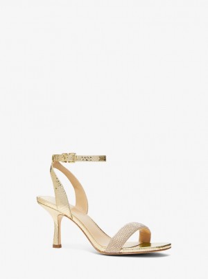 Sandale Dama Michael Kors Carrie Embellished Metallic Snake Embossed Leather Sandal Aurii | 54OJQGRXZ