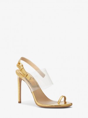 Sandale Dama Michael Kors Catherine Metallic Python Embossed Leather Sandal Aurii | 03PKFOJWV