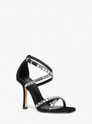 Sandale Dama Michael Kors Celia Crystal Embellished Suede Sandal Negrii | 41JFOHEWR