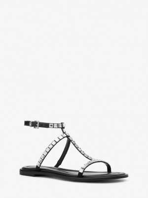 Sandale Dama Michael Kors Celia Crystal Embellished Flat Sandal Negrii | 49GEFKMBA