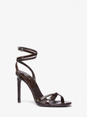 Sandale Dama Michael Kors Chrissy Crocodile Embossed Leather Sandal Ciocolata | 71RVTBGDH