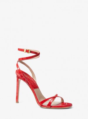 Sandale Dama Michael Kors Chrissy Crocodile Embossed Leather Sandal Poppy | 51LTDRAGC