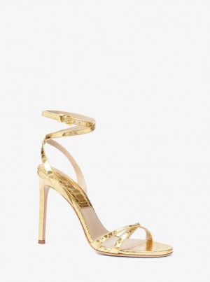 Sandale Dama Michael Kors Chrissy Metallic Python Embossed Leather Sandal Aurii | 57ETCDQFW