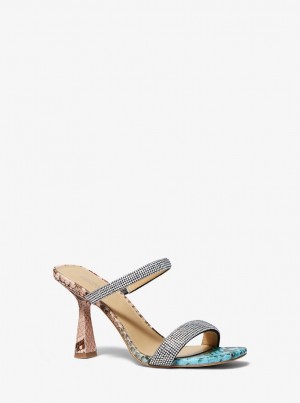 Sandale Dama Michael Kors Clara Embellished Snake Embossed Sandal Albastri Colorati | 84ATPMCZX