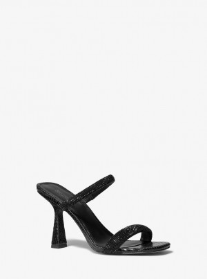 Sandale Dama Michael Kors Clara Embellished Snake Embossed Sandal Negrii | 19DQRAXCU