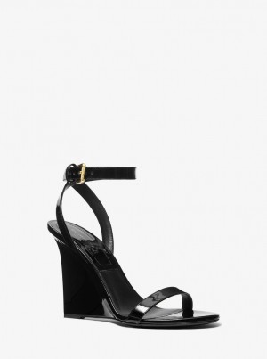 Sandale Dama Michael Kors Claudia Patent Leather Wedge Sandal Negrii | 04WBGHSKN