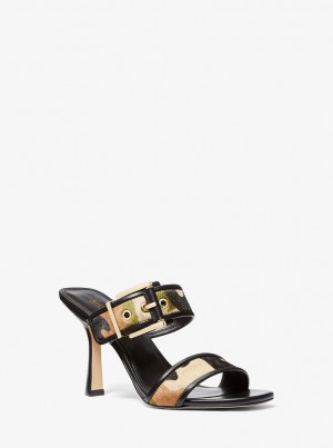 Sandale Dama Michael Kors Colby Camouflage Print Calf Hair Sandal Masline Verzi Colorati | 89IGTDEWN