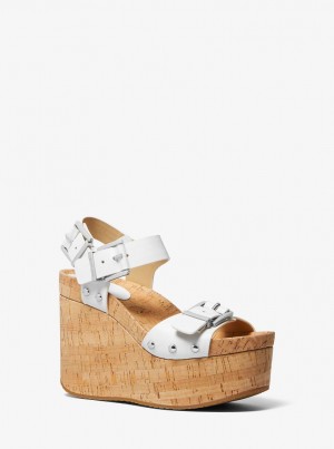 Sandale Dama Michael Kors Colby Leather Wedge Sandal Albi | 65SQFPUBA