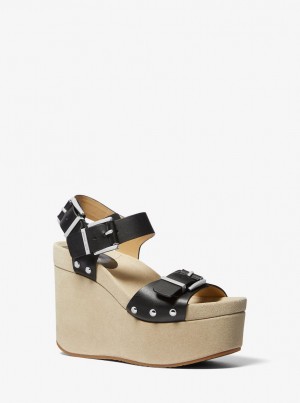 Sandale Dama Michael Kors Colby Leather Wedge Sandal Negrii | 58RDMNZQW