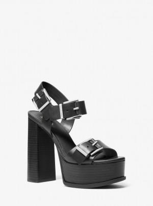 Sandale Dama Michael Kors Colby Leather Platform Sandal Negrii | 62ATHGWEY