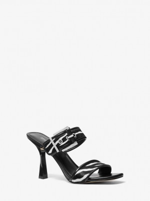 Sandale Dama Michael Kors Colby Zebra Print Calf Hair Sandal Negrii | 59EYFWVMU