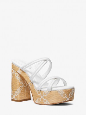 Sandale Dama Michael Kors Corrine Empire Logo Jacquard Straw Platform Sandal Nat/Opticwht | 05UOCHILZ